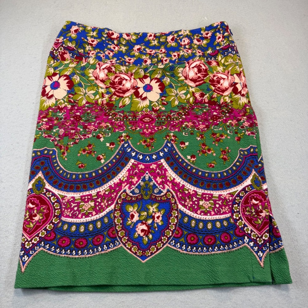 Maeve Anthropologie Floral Paisley Tapestry Mini Skirt Green Pink Blue Size 8